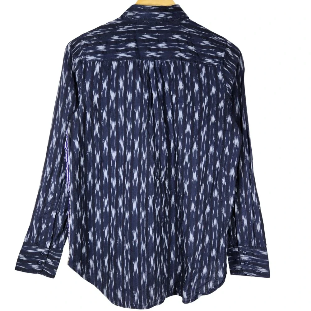 J.Crew Womens Blue Ikat Cotton Popover Shirt Side‎ Stripe C7188 Size 6